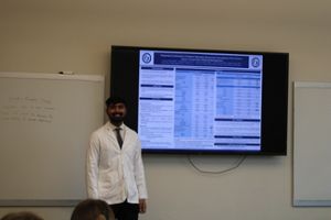 Sunny Patel, MS2, presents his research project during Discovery Day